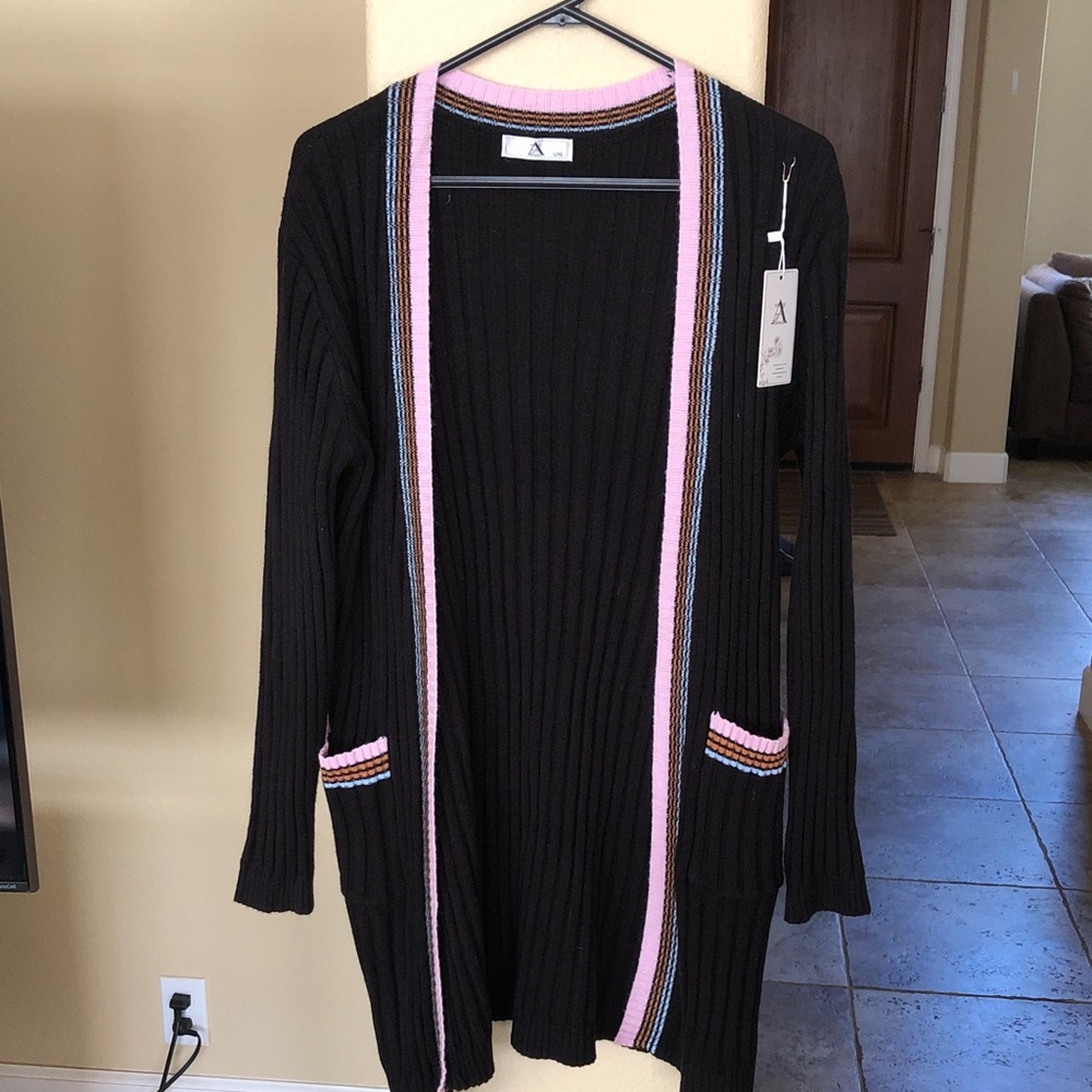 Elegant Black Cardigan with Pink Accents